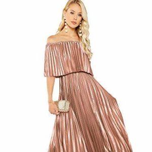 Rose Gold Off The Shoulder Ruffle Dress Xxl